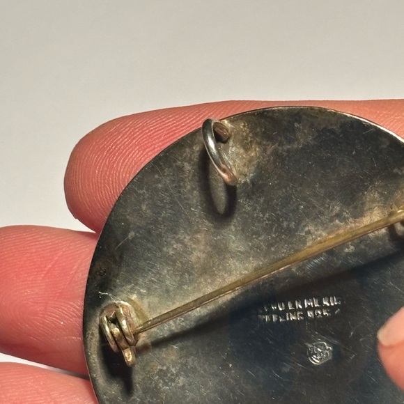 Vintage Mexican Aztec Sun God calendar sterling silver necklace pendant/Brooch - Picture 6 of 9